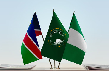 Flags of Namibia African Union and Nigeria