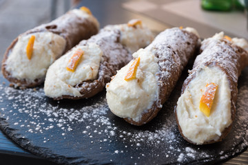 Sicilian cannoli with ricotta and candied
