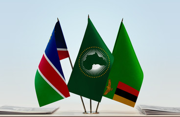 Flags of Namibia African Union and Zambia