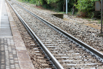 Fototapeta premium Train tracks seen up close