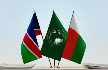 Flags of Namibia African Union and Madagascar