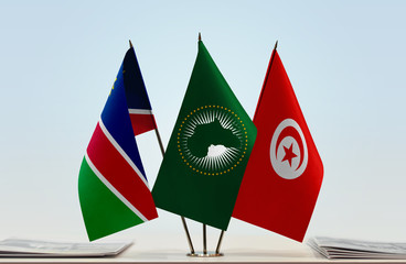 Flags of Namibia African Union and Tunisia