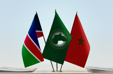 Flags of Namibia African Union and Morocco