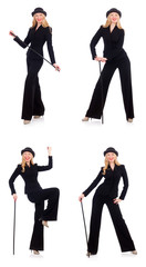 Girl in classic male suit isolated on white