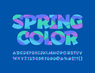 Vector Spring Color funny Font. Alphabet for Children. Mosaic Letters, Numbers and Symbols