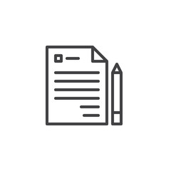 Business Contract document outline icon. linear style sign for mobile concept and web design. Paper and pen simple line vector icon. Symbol, logo illustration. Pixel perfect vector graphics