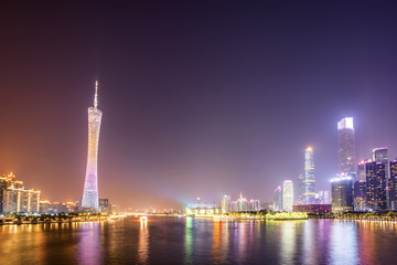 The beautiful city night scene and the skyline of the architectural landscape in Guangzhou