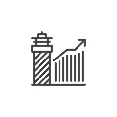 Growing graph vision outline icon. linear style sign for mobile concept and web design. Prediction of success line vector icon. Symbol, logo illustration. Pixel perfect vector graphics