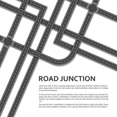 Complex road junction with place for text on white background. Top view.