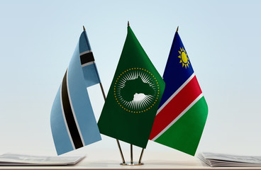 Flags of Botswana African Union and Namibia