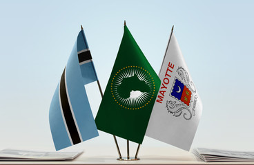 Flags of Botswana African Union and Mayotte