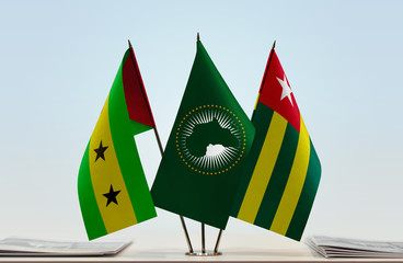 Flags of Sao Tome and Principe African Union and Togo