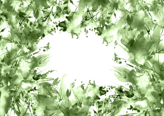 Fototapeta premium Watercolor beautiful green flower, rose on a white background. A stylish drawing, a splash of paint, an abstract rose, tulip, plant. Art illustration. Watercolor vintage postcard, invitation, card