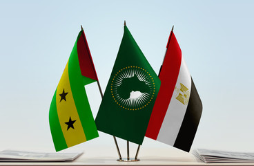 Flags of Sao Tome and Principe African Union and Egypt