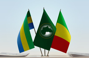Flags of Gabon African Union and Mali