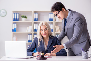 Lawyer discussing legal case with client
