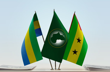 Flags of Gabon African Union and Sao Tome and Principe