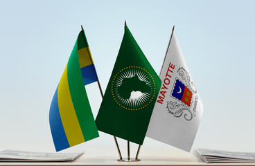 Flags of Gabon African Union and Mayotte