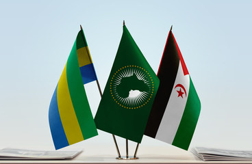 Flags of Gabon African Union and Sahrawi Arab Democratic Republic