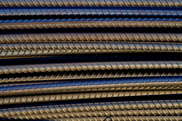 steel background, steel construction,  construction irons for building, stack of ribbed steel