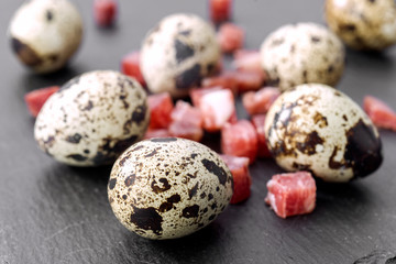 Obraz premium raw eggs of quail on stone