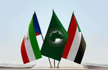 Flags of Equatorial Guinea African Union and Sudan