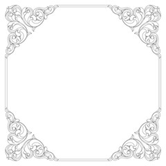 Vintage border frame engraving with retro ornament pattern in antique baroque style decorative design. Vector