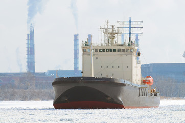 Fototapeta premium Icebreaker in the port at anchor.