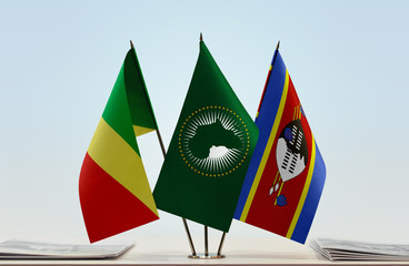Flags of Republic of the Congo African Union and Swaziland