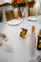 wedding decoration, mirror number on a table of gold