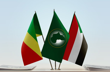 Flags of Republic of the Congo African Union and Sudan