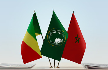 Flags of Republic of the Congo African Union and Morocco