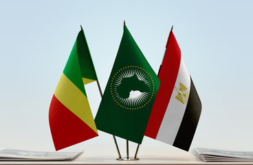 Flags of Republic of the Congo African Union and Egypt