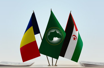 Flags of Chad African Union and Sahrawi Arab Democratic Republic