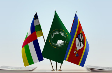 Flags of Central African Republic African Union and Swaziland