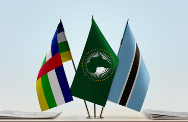 Flags of Central African Republic African Union and Botswana