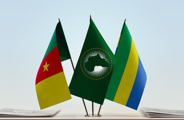 Flags of Cameroon African Union and Gabon