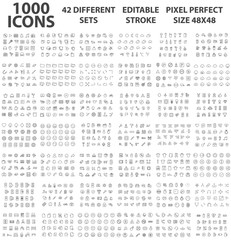 Set 1000 ICONS Different theme Editable Stroke 48x48 Pixel Perfect Big SET Premium Vector