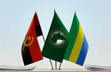 Flags of Angola African Union and Gabon