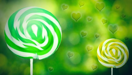 colorful spiral lollipops on colorful backgrounds