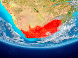 South Africa on globe from space