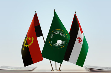 Flags of Angola African Union and Sahrawi Arab Democratic Republic
