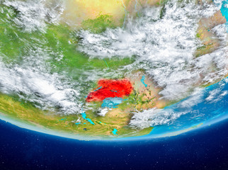 Uganda on globe from space