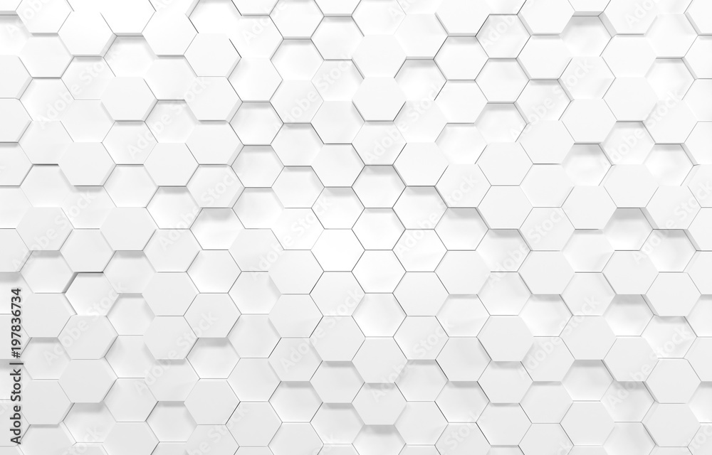 Wall mural white hexagon 3d background texture. 3d rendering illustration. futuristic abstract banner.