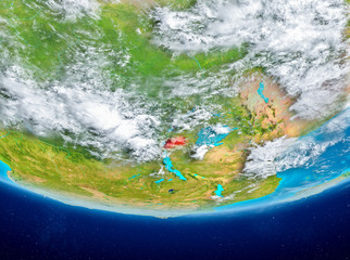 Rwanda on globe from space