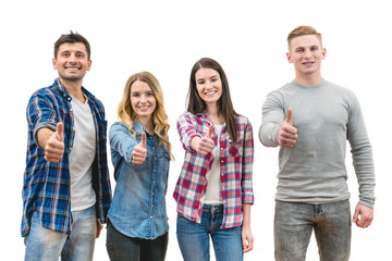 Fototapeta premium The four people thumb up on the white background
