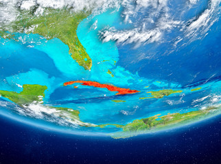 Fototapeta na wymiar Cuba on globe from space