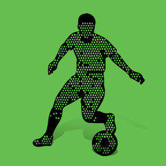 Soccer player with the ball in motion playing. Abstract mosaic for tile decoration,
