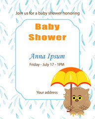 Invitation template, baby shower card. Arrival card with place f