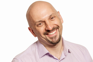 Obraz premium Bald man laughing, close-up, isolated